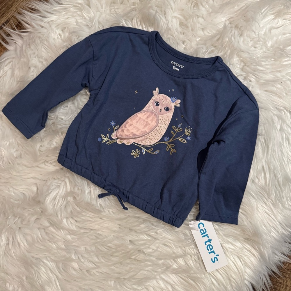 Carter’s Baby Girl 18M Navy Owl Long Sleeve Top 3D Wing NWT